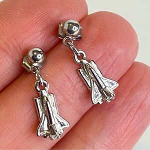 Vintage Space Shuttle Earrings Hand Crafted Charm Drop Dangle Articulated 1989